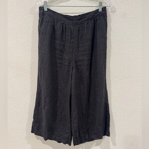 Caslon 100% Linen Wide Leg Cropped Fit Black Lagenlook Pants Size Small